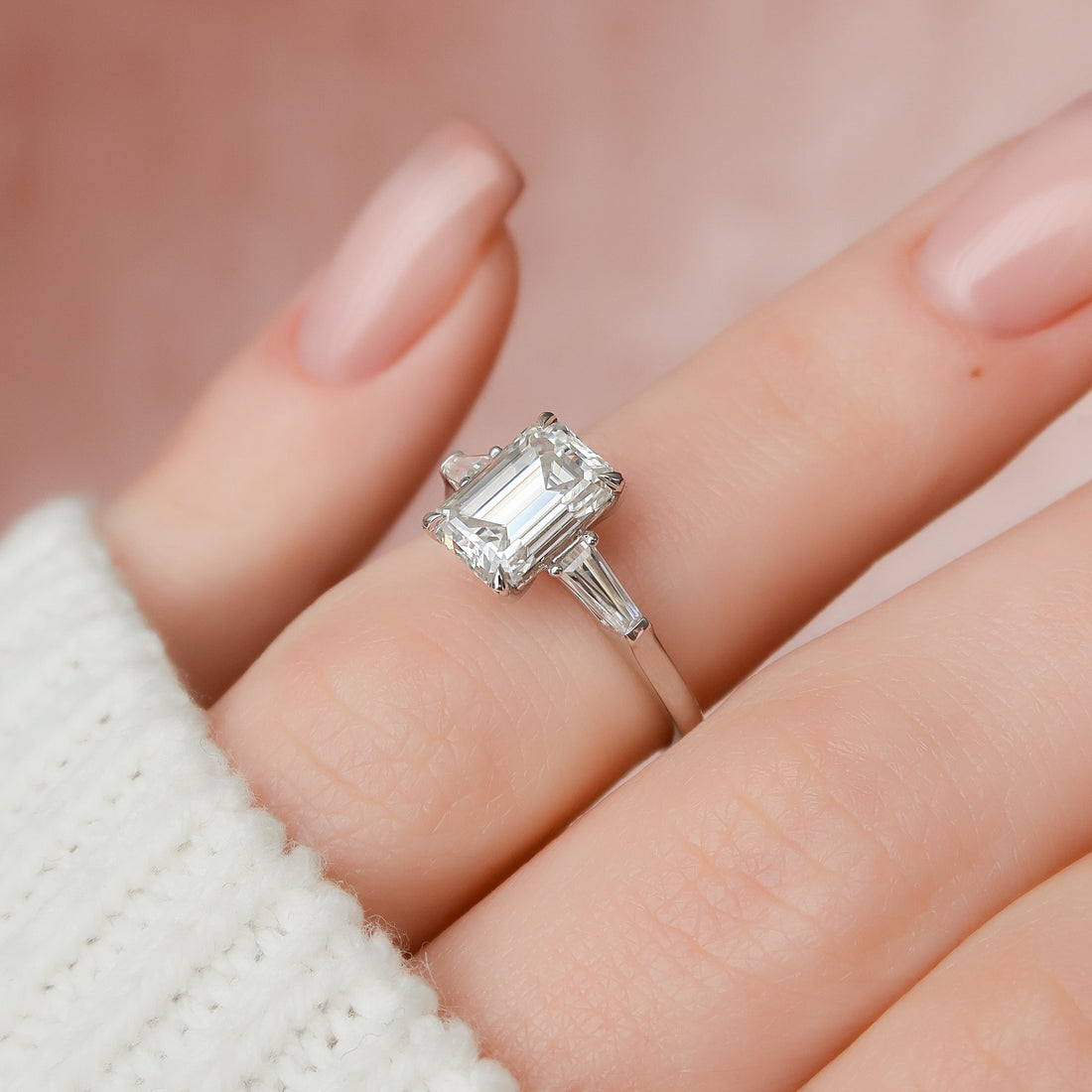 2.0 - 4.0 CT Emerald Cut CVD Diamond Three Stone Engagement Ring