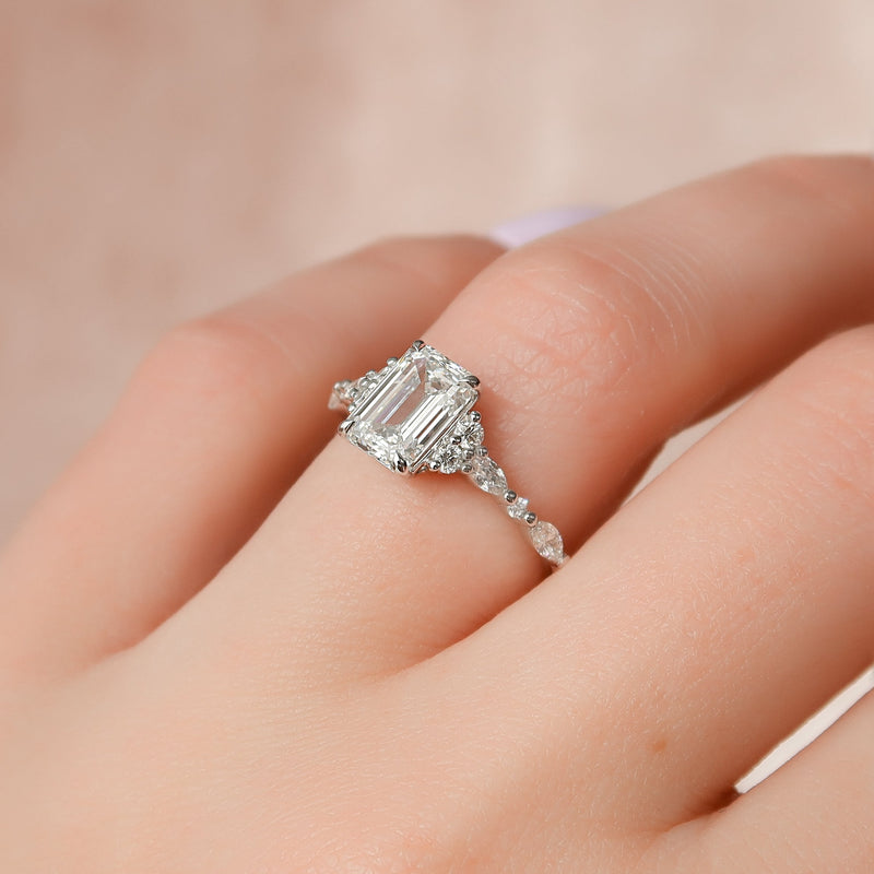 1.0 - 3.0 CT Emerald Cut CVD Diamond Cluster Engagement Ring