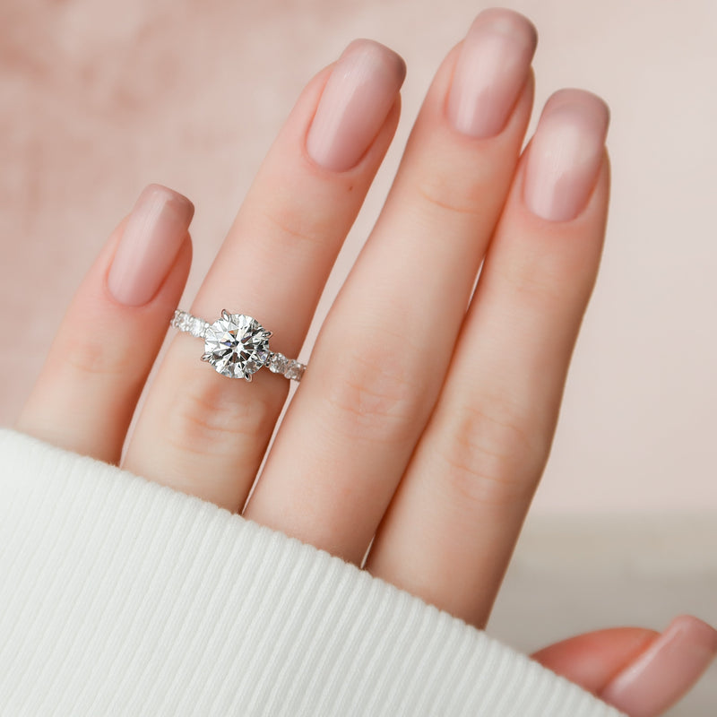 2.0 - 4.0 CT Round Cut CVD Diamond Hidden Halo & Pave Engagement Ring