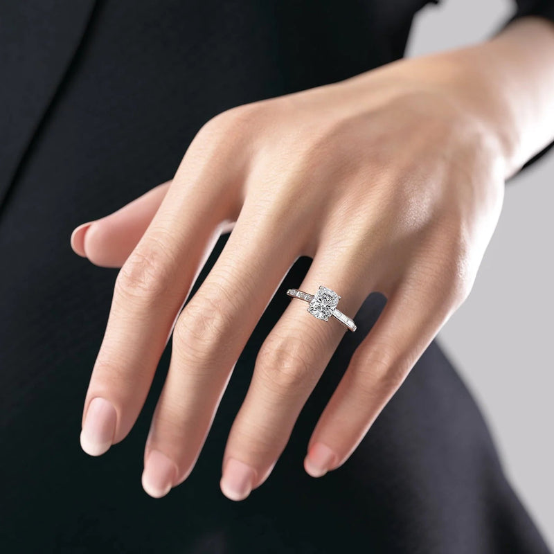 2.0 - 4.0 CT Elongated Cushion Cut CVD Diamond Hidden Halo & Pave Engagement Ring