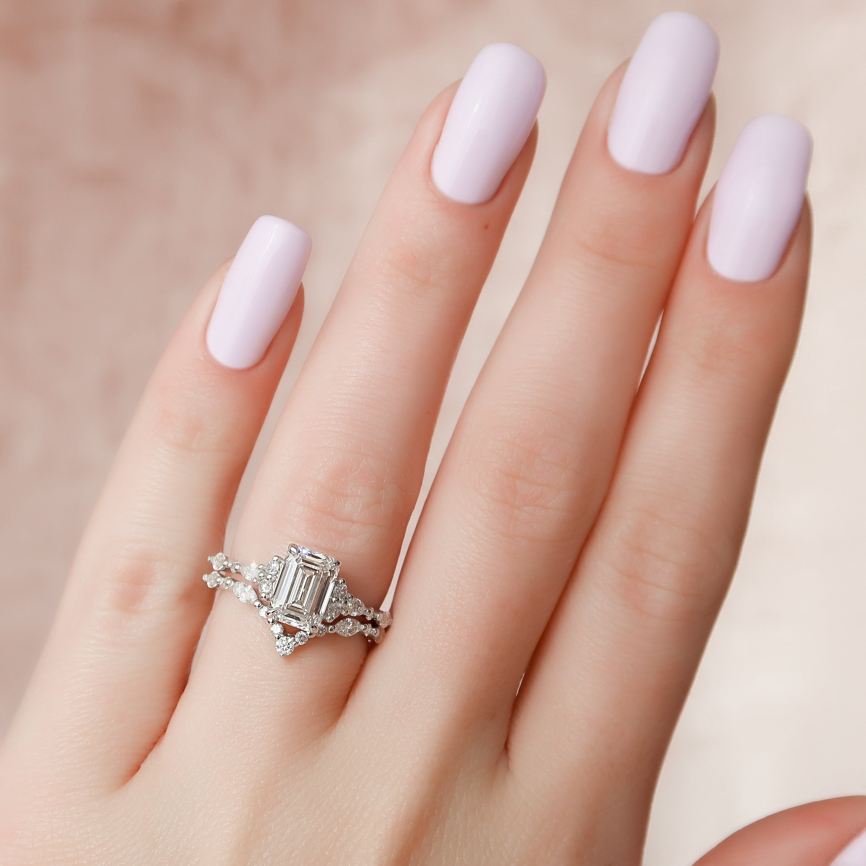 1.0 - 3.0 CT Emerald Cut CVD Diamond Cluster Engagement Ring