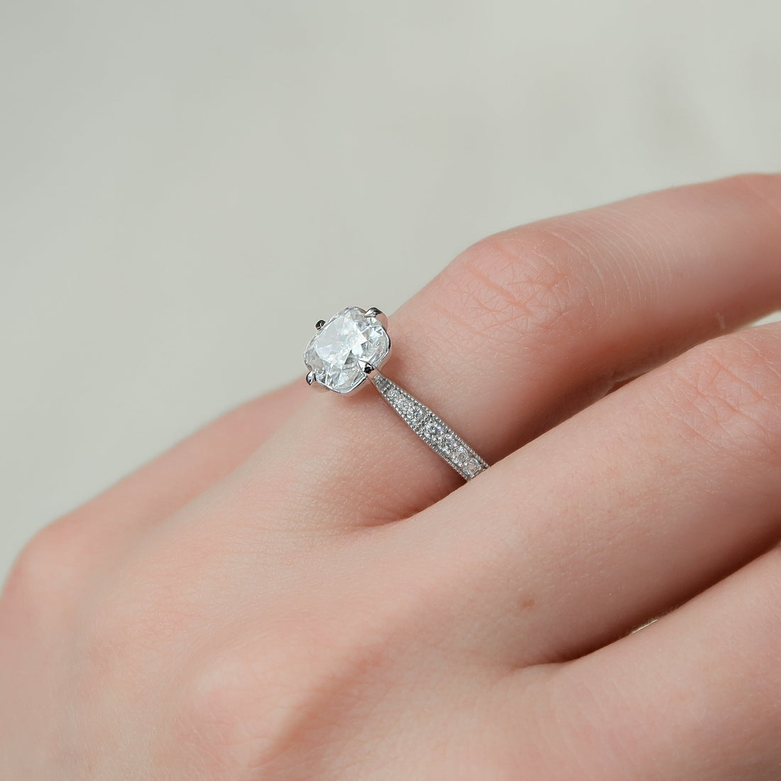 2.0 - 4.0 CT Cushion Cut CVD Diamond Pave Setting Engagement Ring