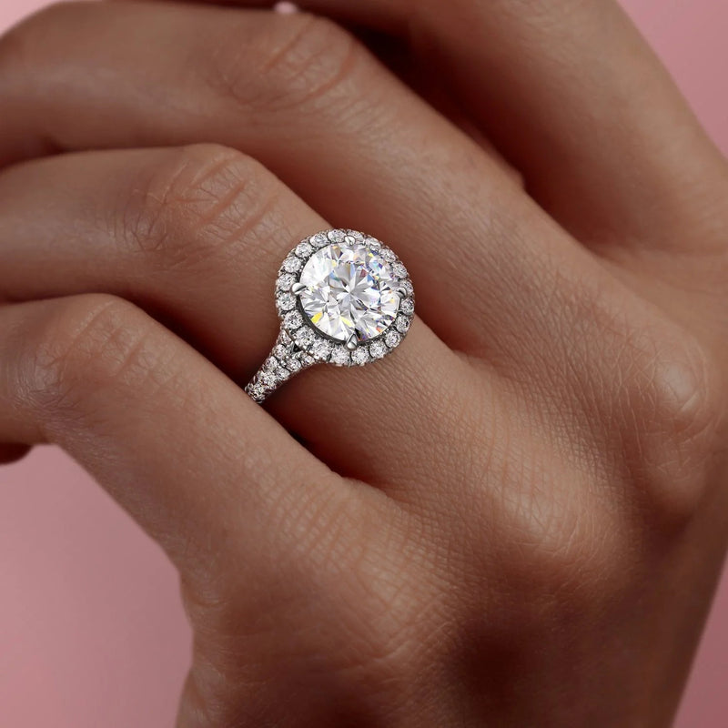 2.0 - 3.0 CT Round Cut CVD Diamond Halo & Pave Engagement Ring