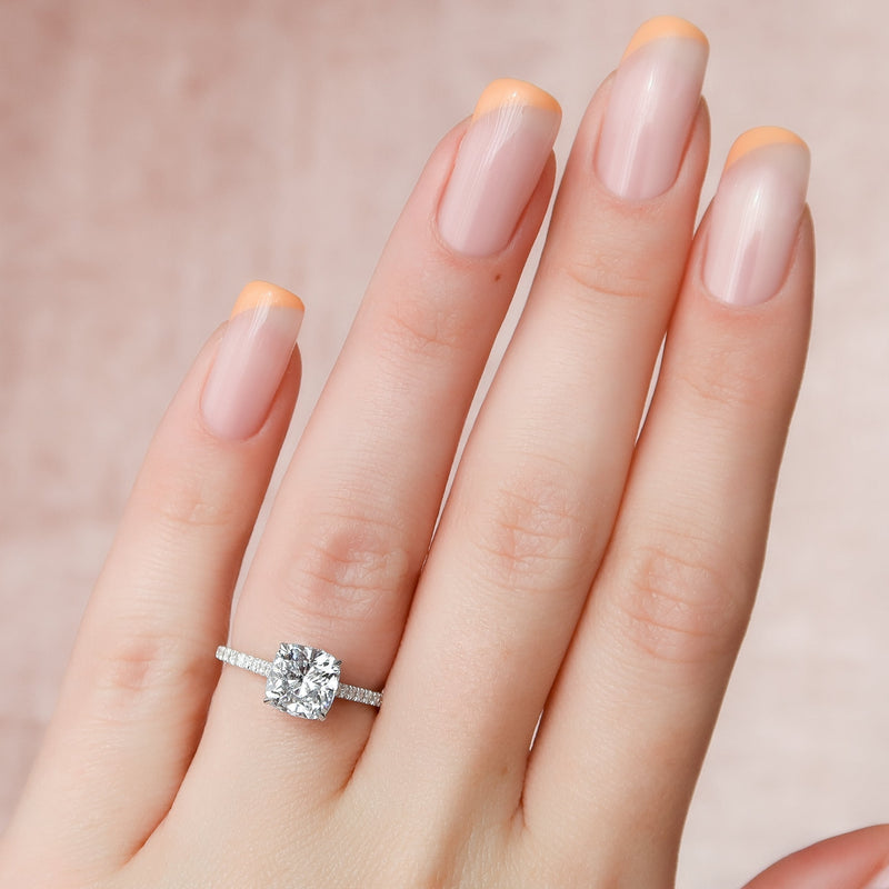 2.0 - 3.0 CT Cushion Cut CVD Diamond Hidden Halo & Pave Engagement Ring