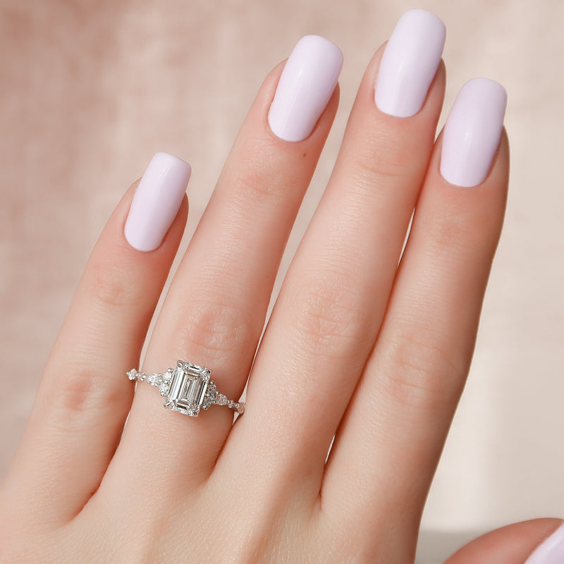 1.0 - 3.0 CT Emerald Cut CVD Diamond Cluster Engagement Ring