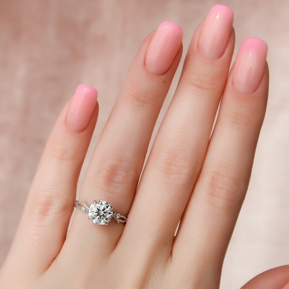 1.0 - 3.0 CT Round Cut CVD Diamond Twig Setting  Engagement Ring