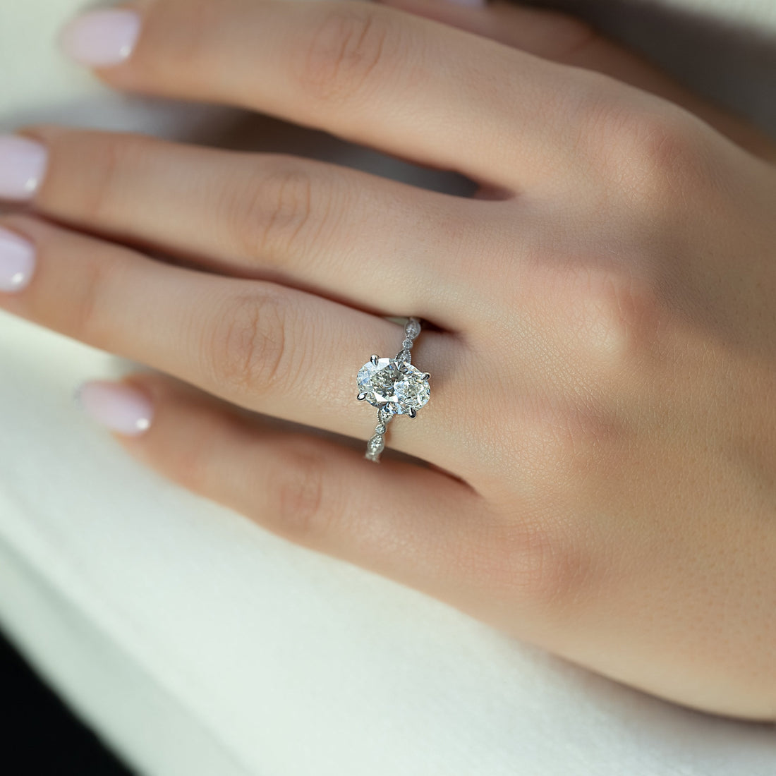 2.0 -4.0 CT Oval Cut CVD Diamond Pave Engagement Ring