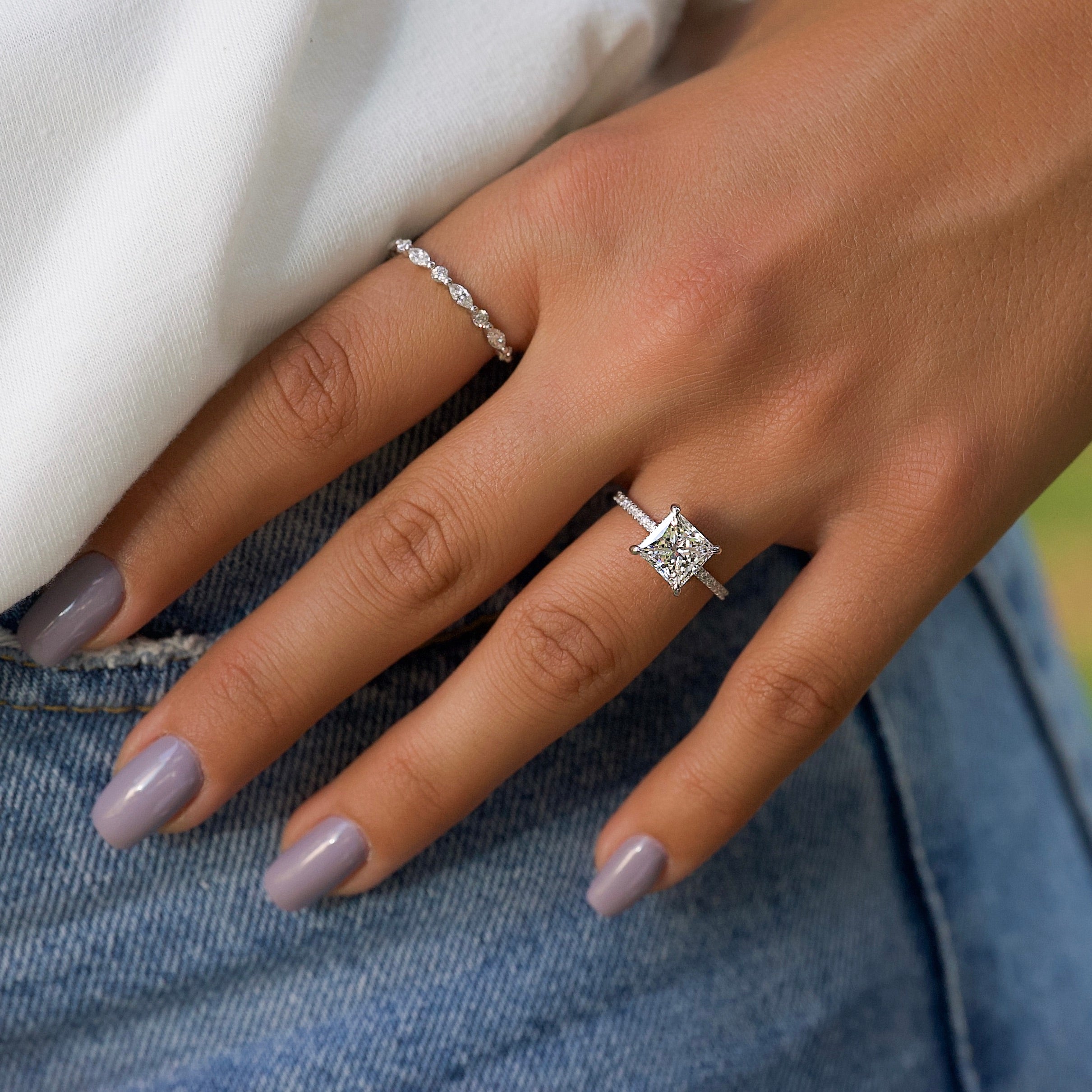 2.0 - 4.0 CT Princess Cut CVD Diamond Hidden Halo & Pave Style Engagement Ring