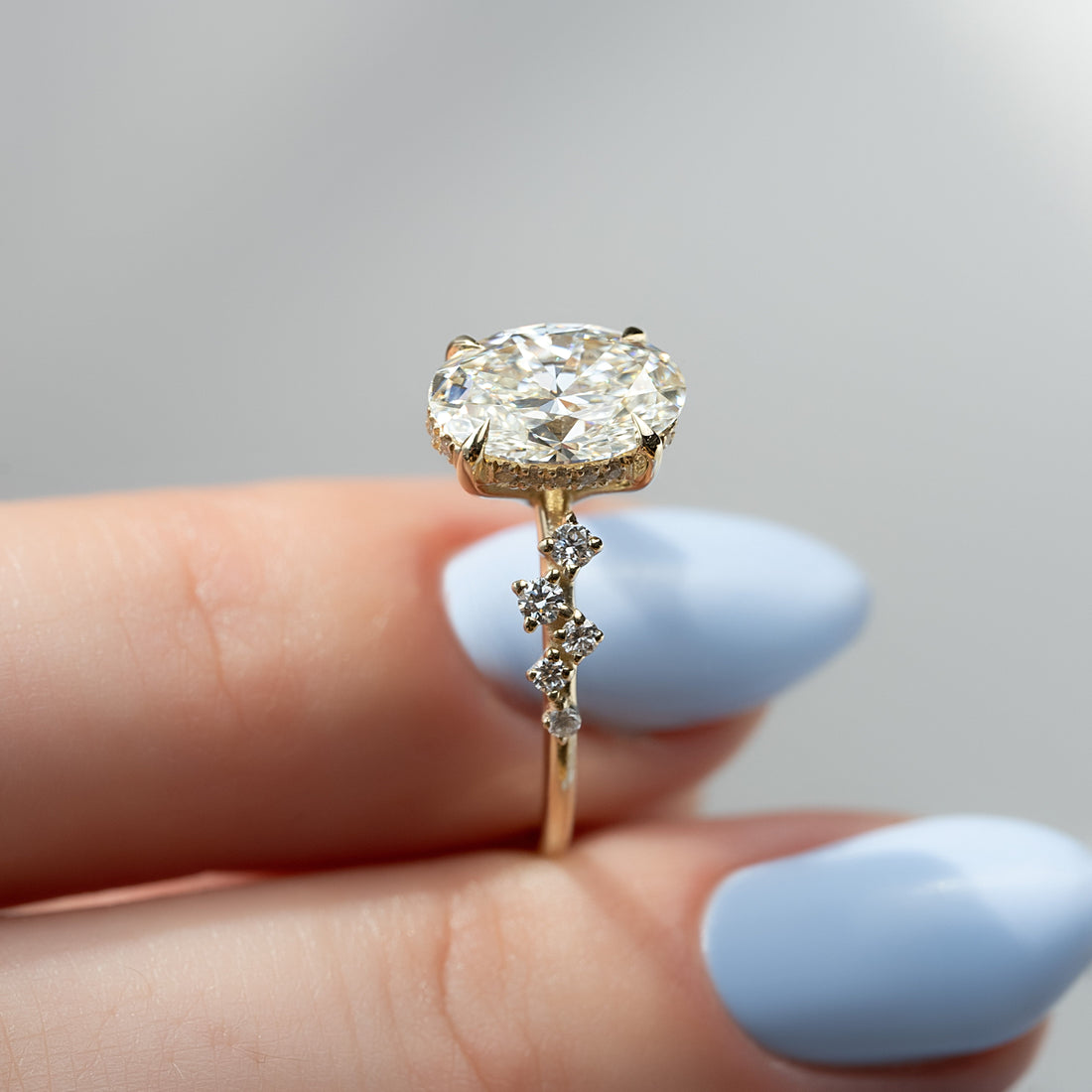 2.0 -4.0 CT Oval Cut CVD Diamond Hidden Halo & Pave Engagement Ring