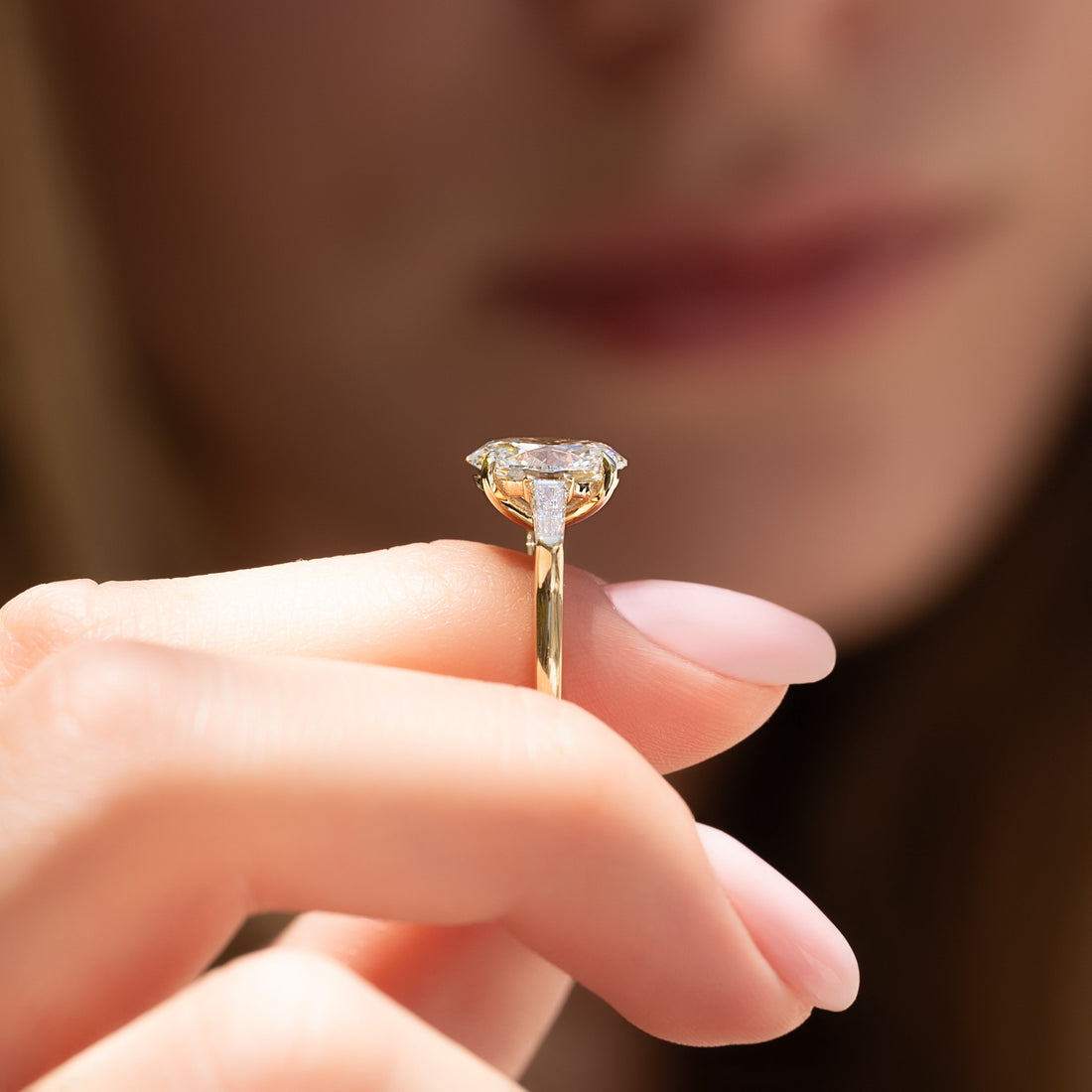 1.50 -3.50 CT Oval Cut CVD Diamond Three Stone Style Engagement Ring
