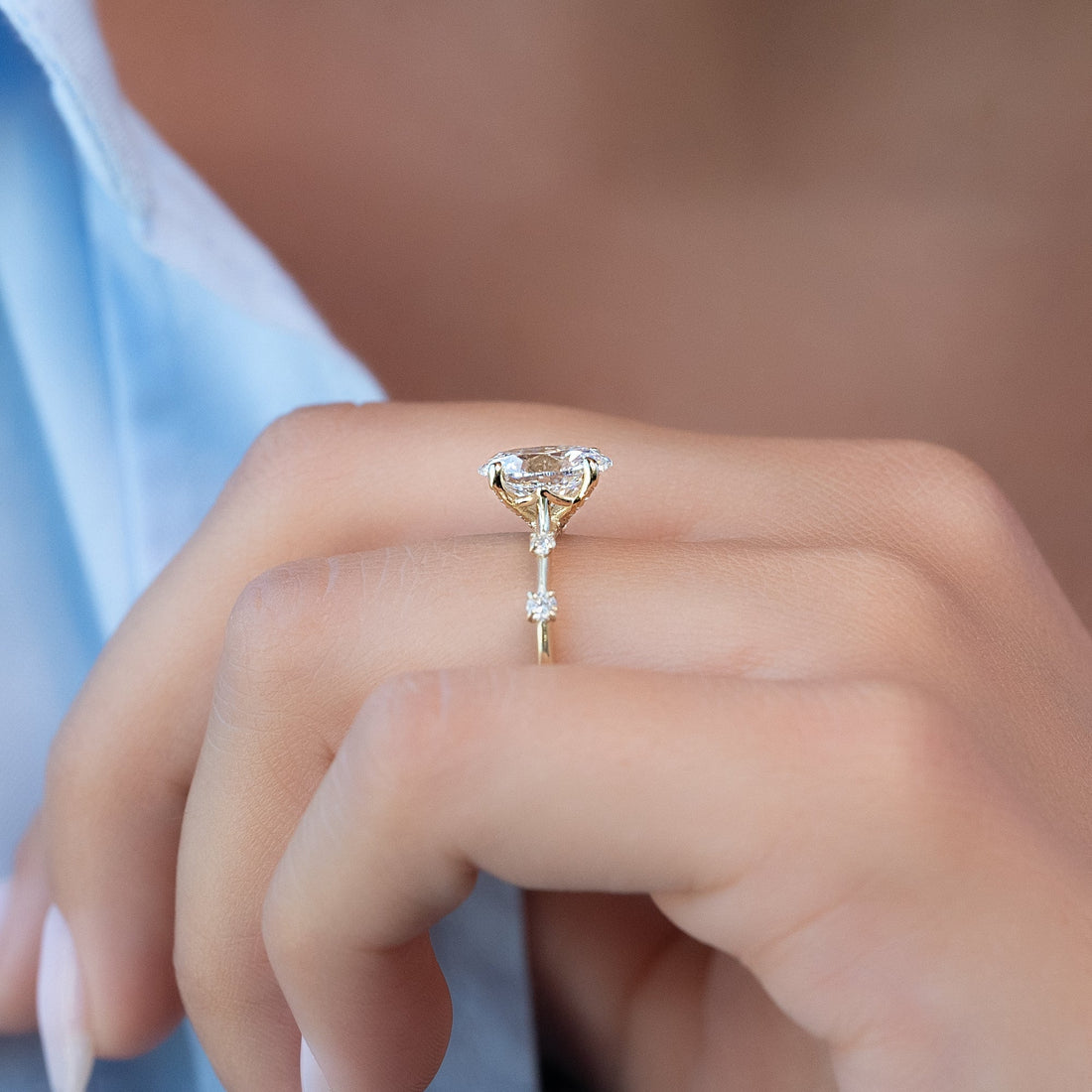 2.0 - 4.0  CT Oval Cut CVD Diamond Dainty Engagement Ring