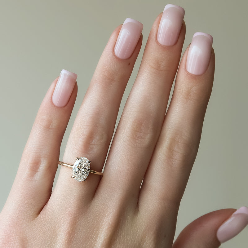 1.50 - 3.50 CT Oval  Cut CVD Diamond Hidden Halo Engagement Ring