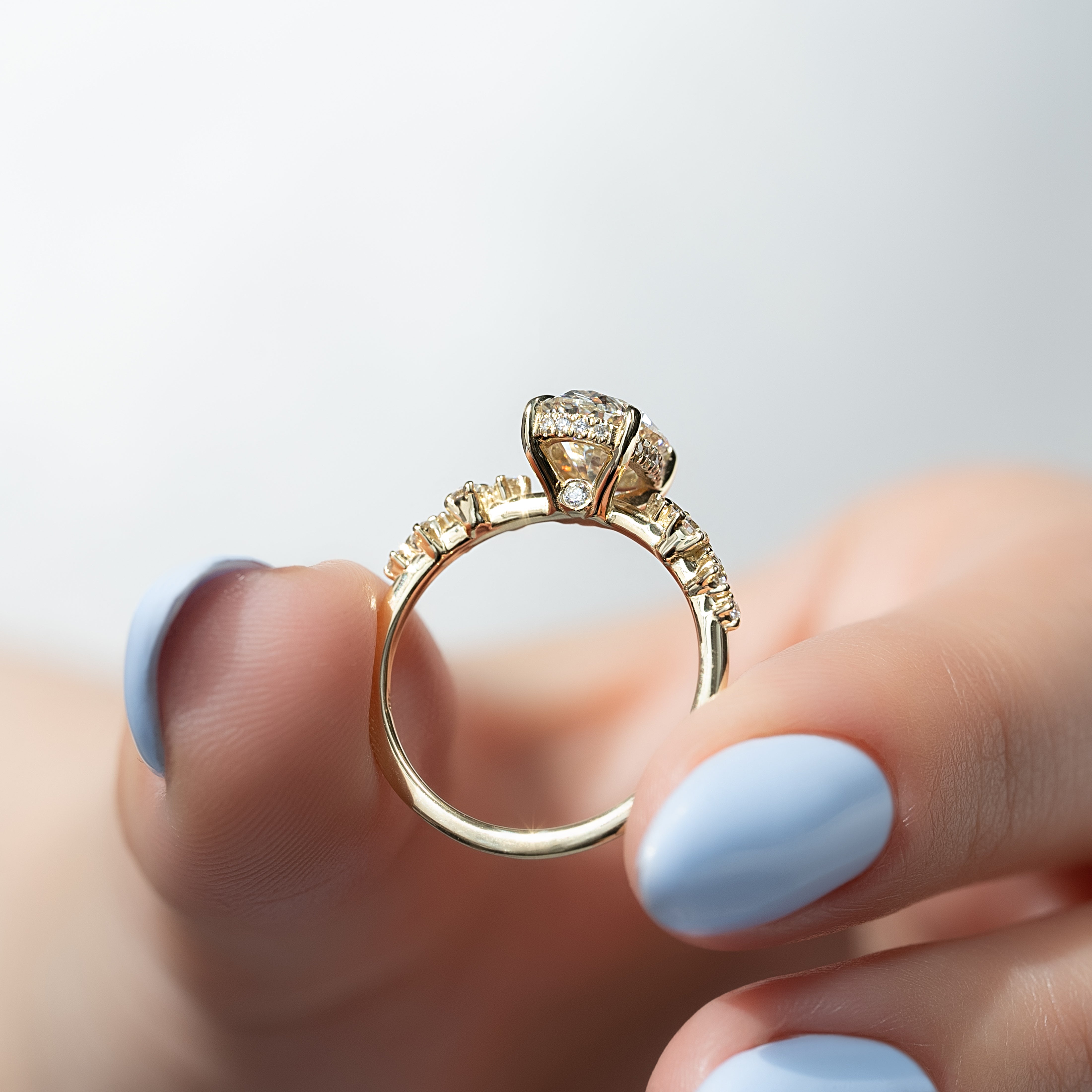 2.0 -4.0 CT Oval Cut CVD Diamond Hidden Halo & Pave Engagement Ring