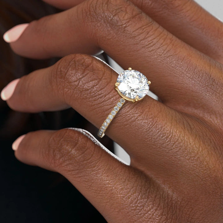 1.0 - 3.0 CT Round Cut CVD Diamond Pave Engagement Ring