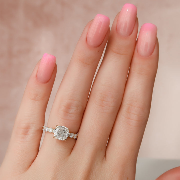 2.0- 4.0 CT Cushion Cut CVD Diamond Hidden Halo & Pave Engagement Ring