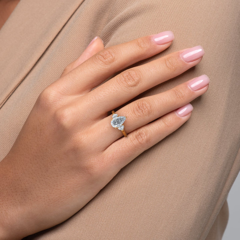 1.0 - 3.0 CT Pear Cut CVD Diamond Three Stone Engagement Ring