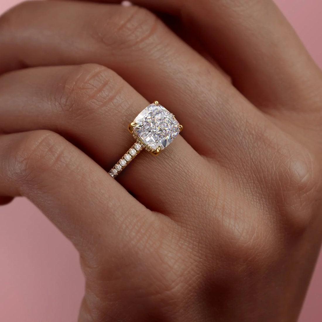 2.0 - 3.0 CT Cushion Cut CVD Diamond Hidden Halo & Pave Engagement Ring