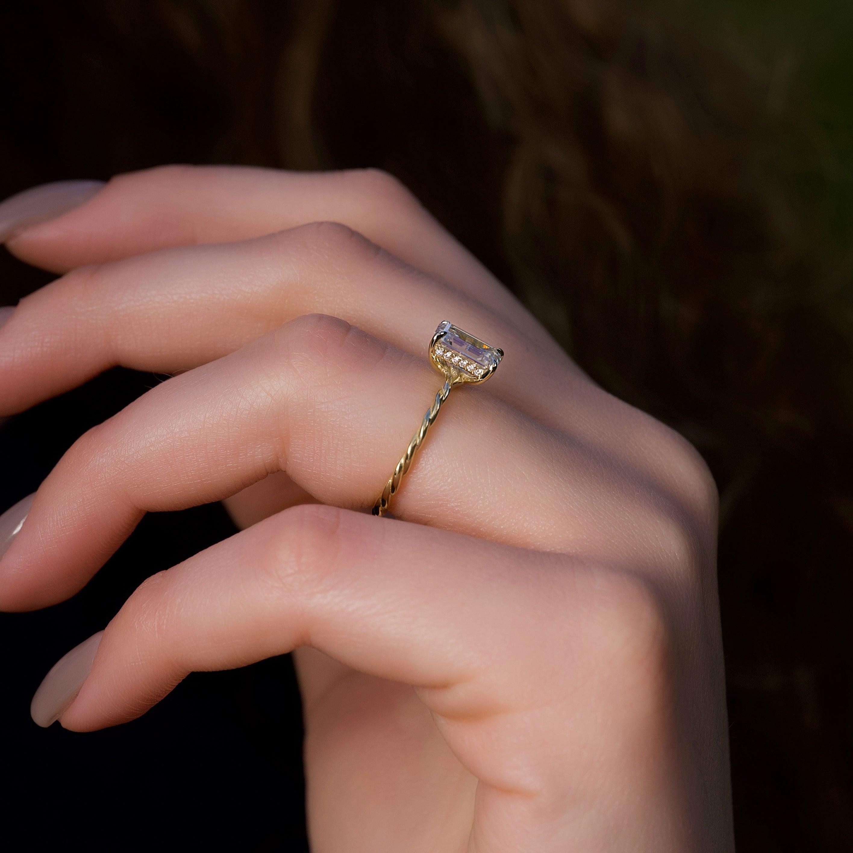 1.0 - 3.0 CT Emerald Cut CVD Diamond Hidden Halo Engagement Ring