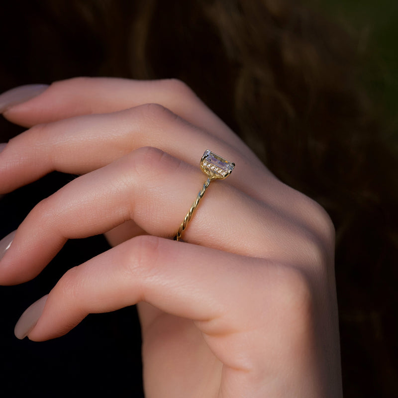 1.0 - 3.0 CT Emerald Cut CVD Diamond Hidden Halo Engagement Ring