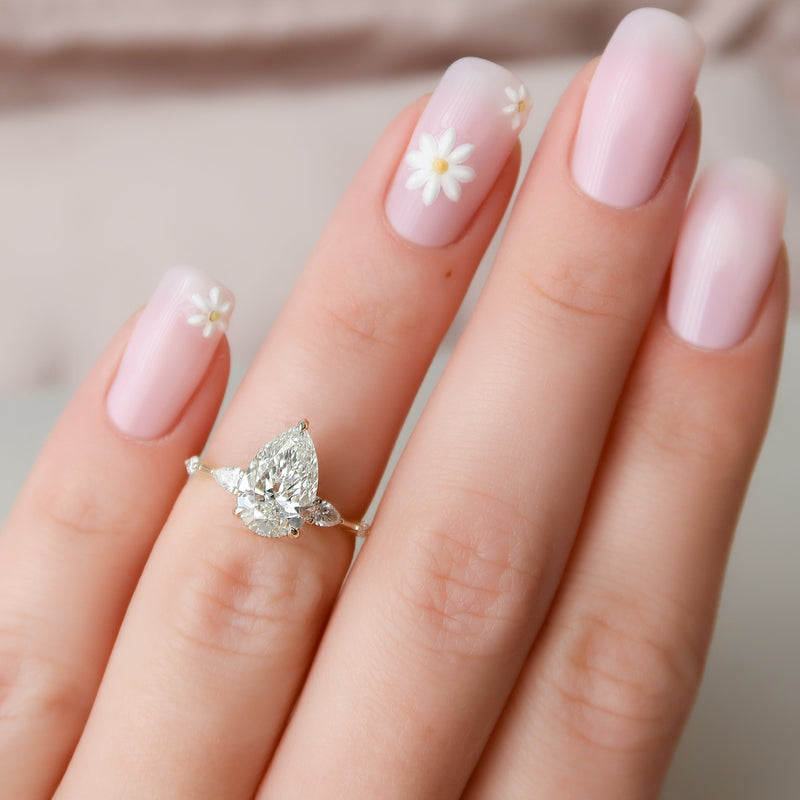 1.0 - 3.0  CT Pear Cut CVD Diamond Hidden Halo Engagement Ring