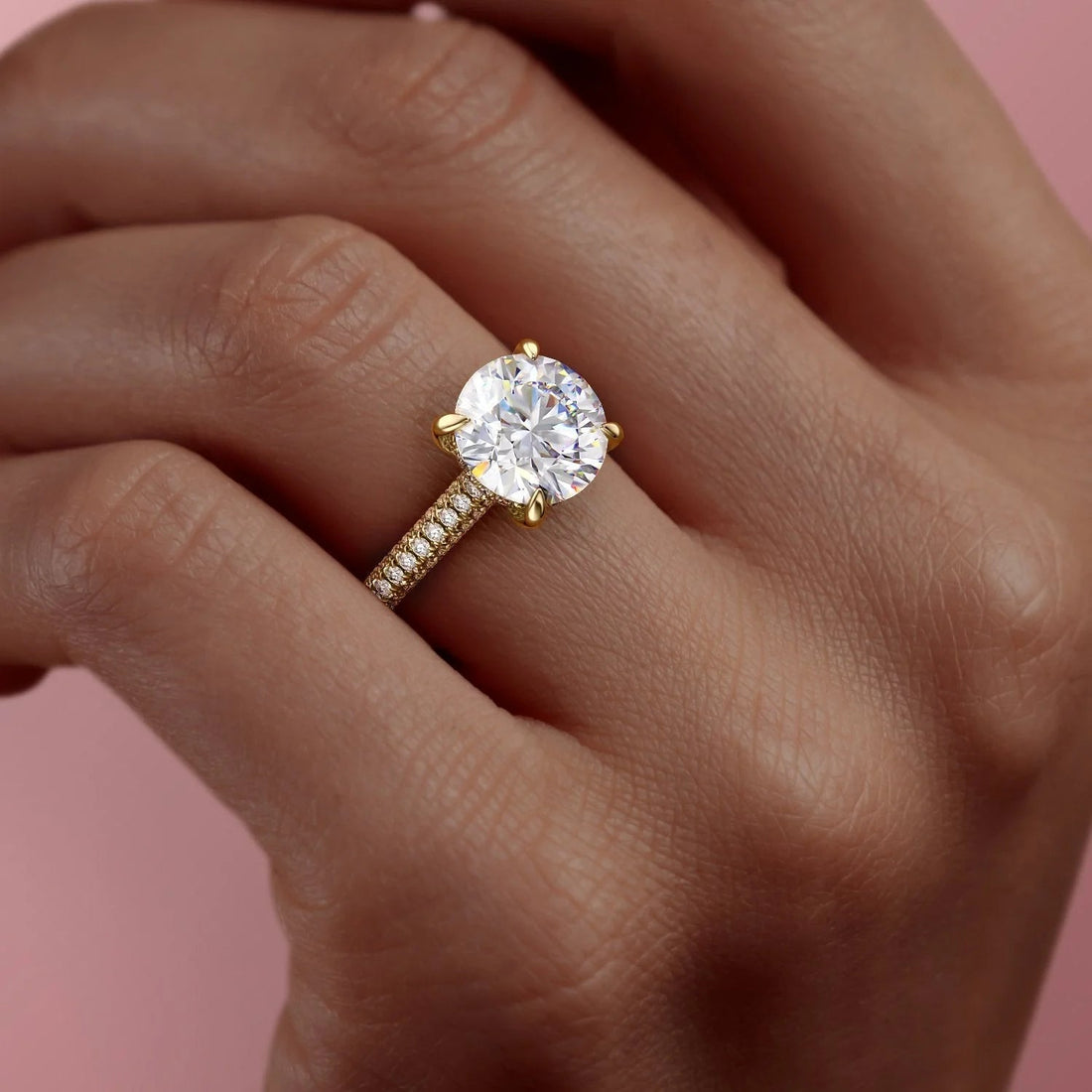 1.50 - 3.50  CT Round Cut CVD Diamond Hidden Halo & Pave Engagement Ring