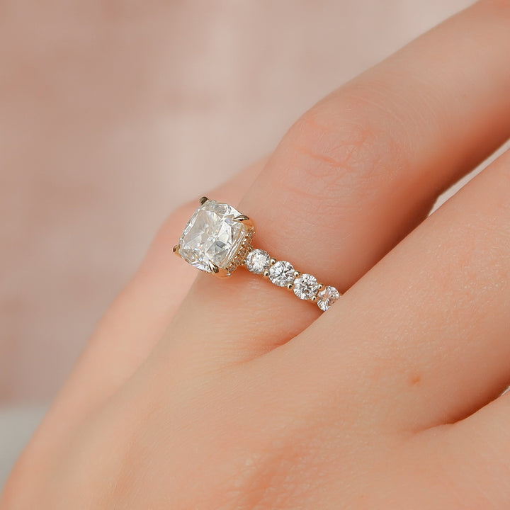 2.0- 4.0 CT Cushion Cut CVD Diamond Hidden Halo & Pave Engagement Ring