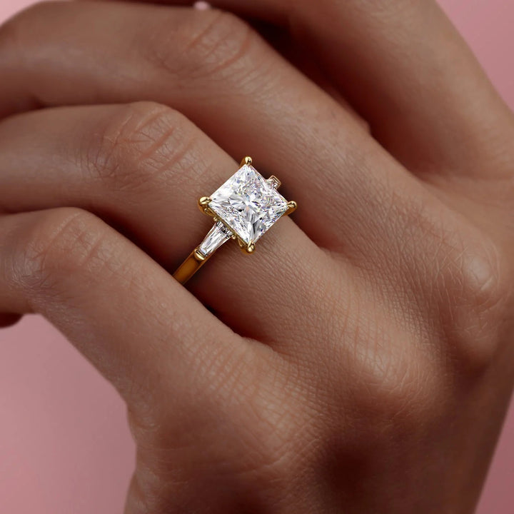 2.0 -4.0 CT Shape Princess Three Stone Style Engagement Ring