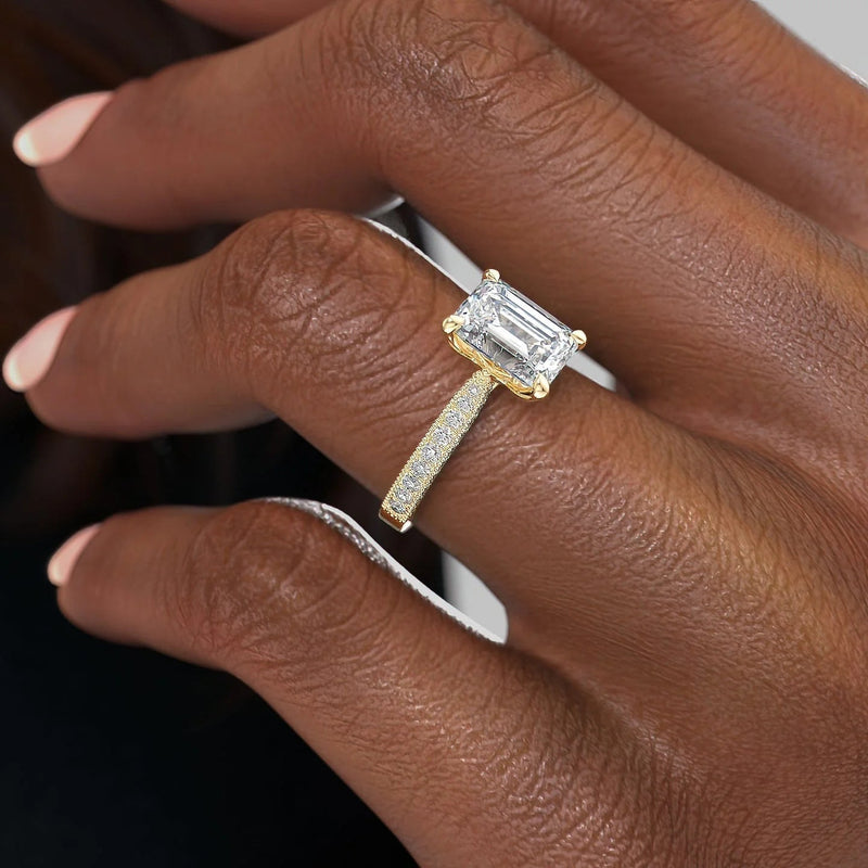 1.0- 3.0 CT Emerald Cut CVD Diamond Pave Style Engagement Ring