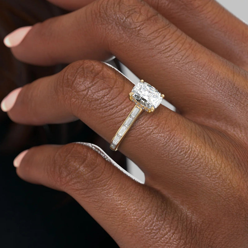 2.0 - 4.0 CT Elongated Cushion Cut CVD Diamond Hidden Halo & Pave Engagement Ring