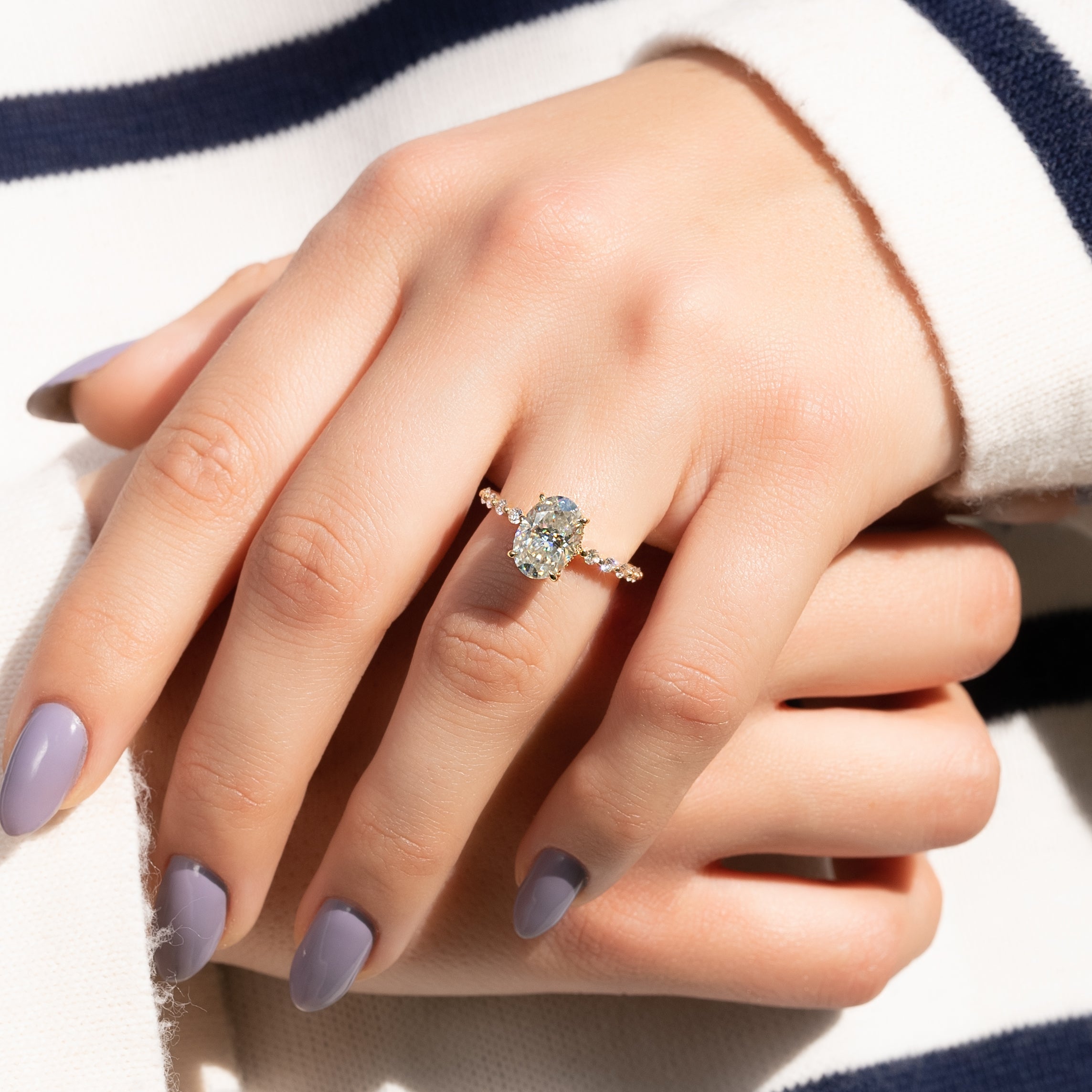 1.50 - 3.50 CT Oval Cut CVD Diamond Hidden Halo & Pave Engagement Ring