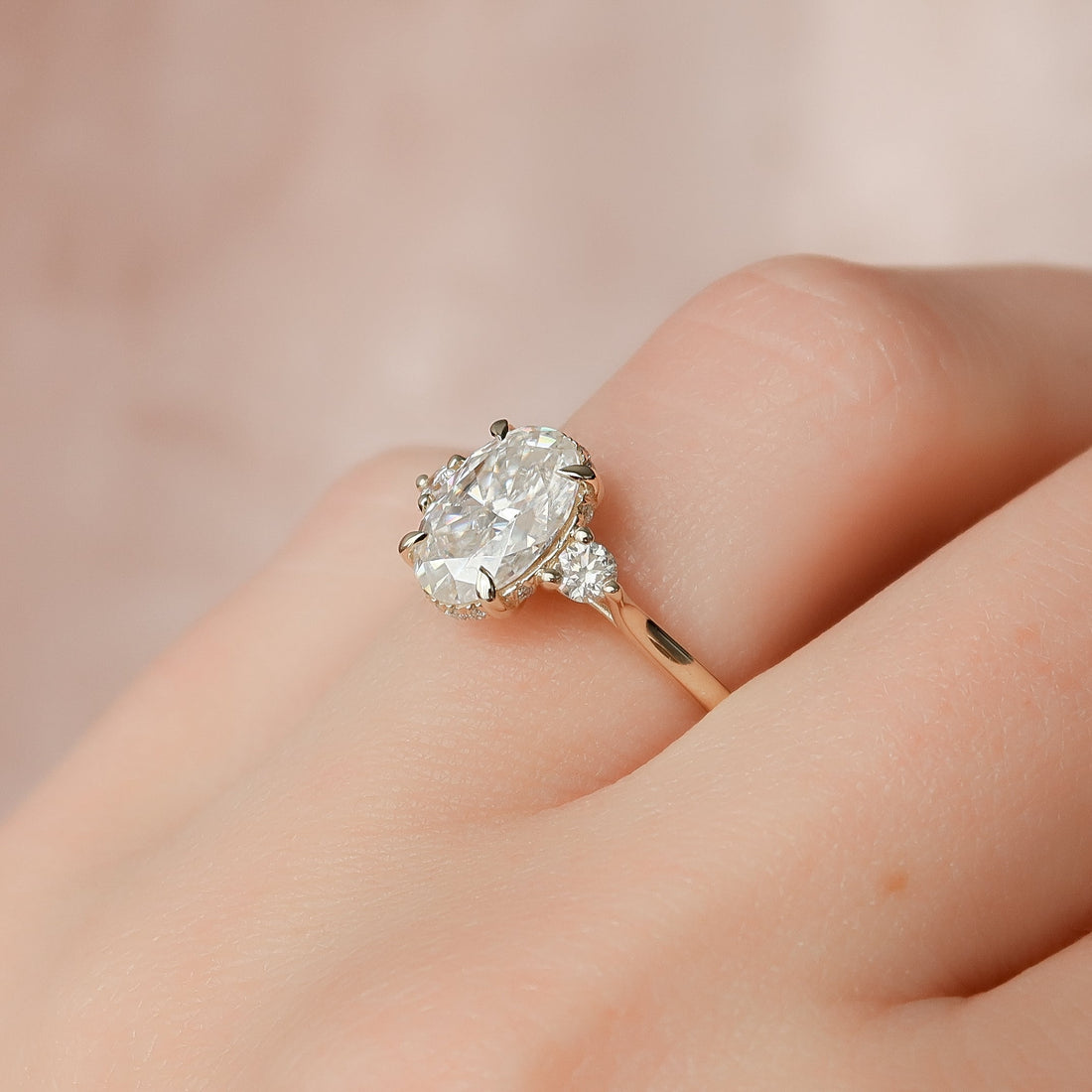 2.0- 4.0 CT Oval Cut CVD Diamond  Three Stone Style Engagement Ring