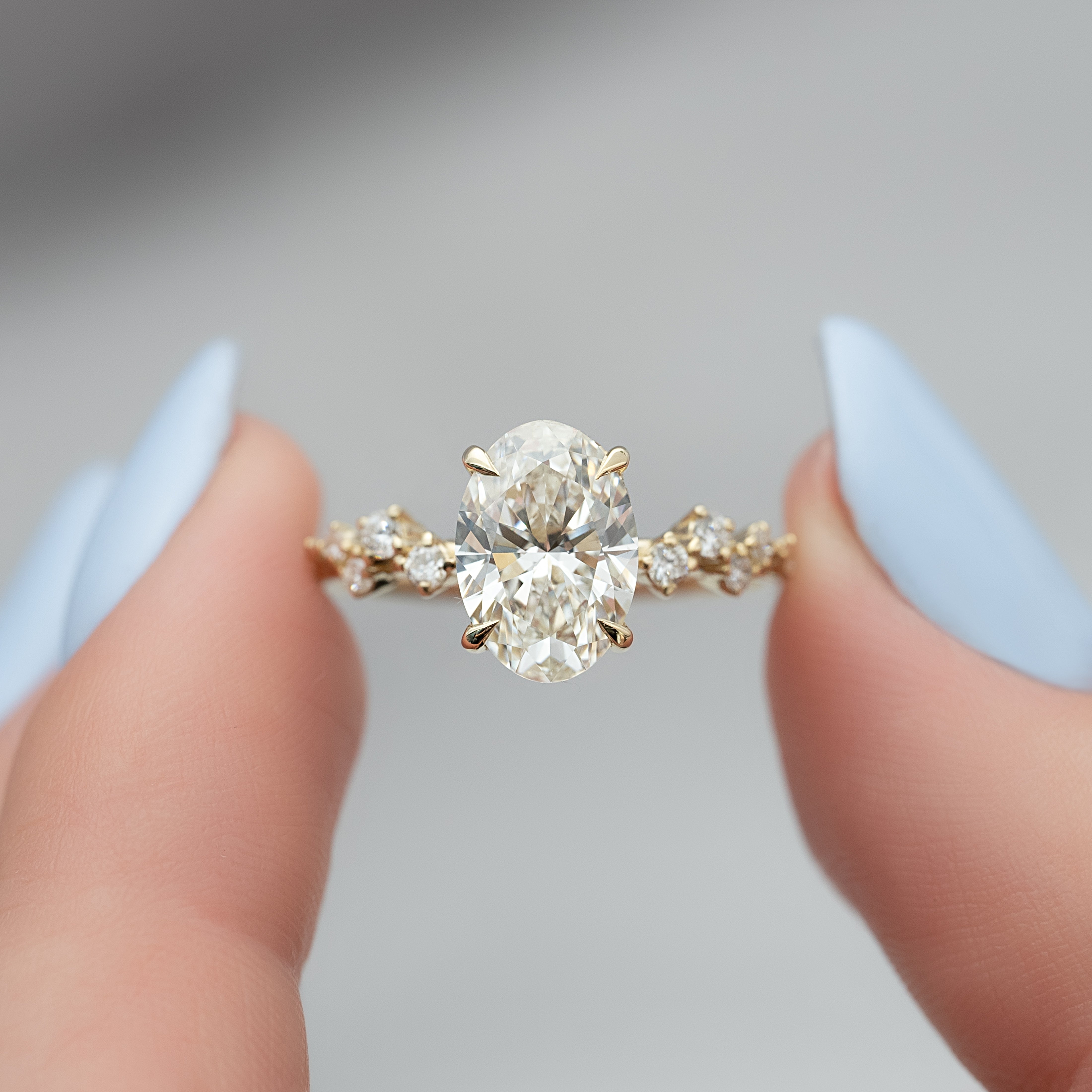 2.0 -4.0 CT Oval Cut CVD Diamond Hidden Halo & Pave Engagement Ring