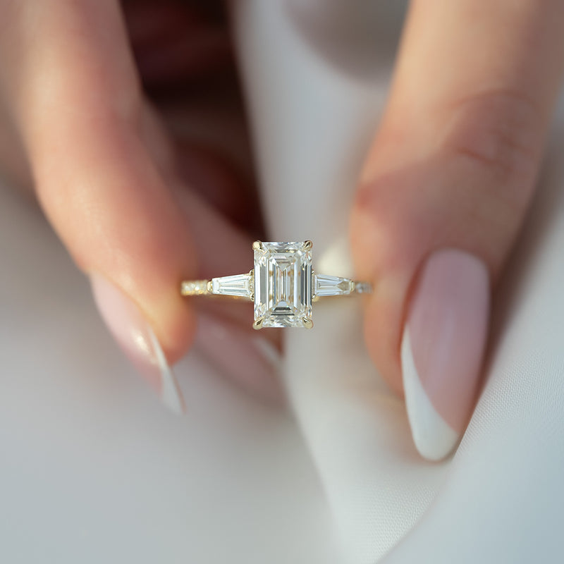 1.0 - 3.0 CT Emerald Cut CVD Diamond Pave Engagement Ring