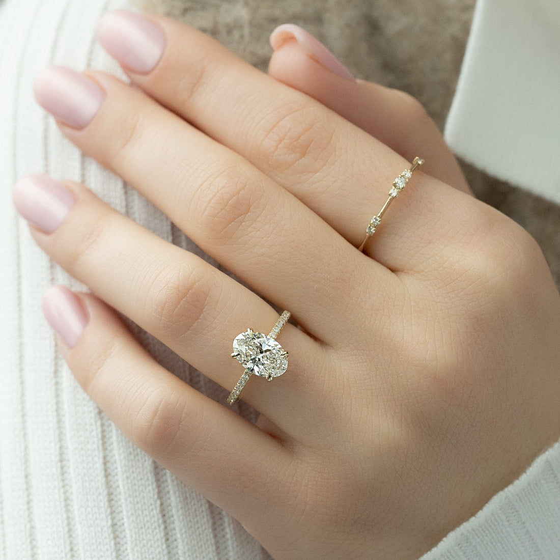 1.0 -3.0 CT Oval Cut CVD Diamond Pave Engagement Ring