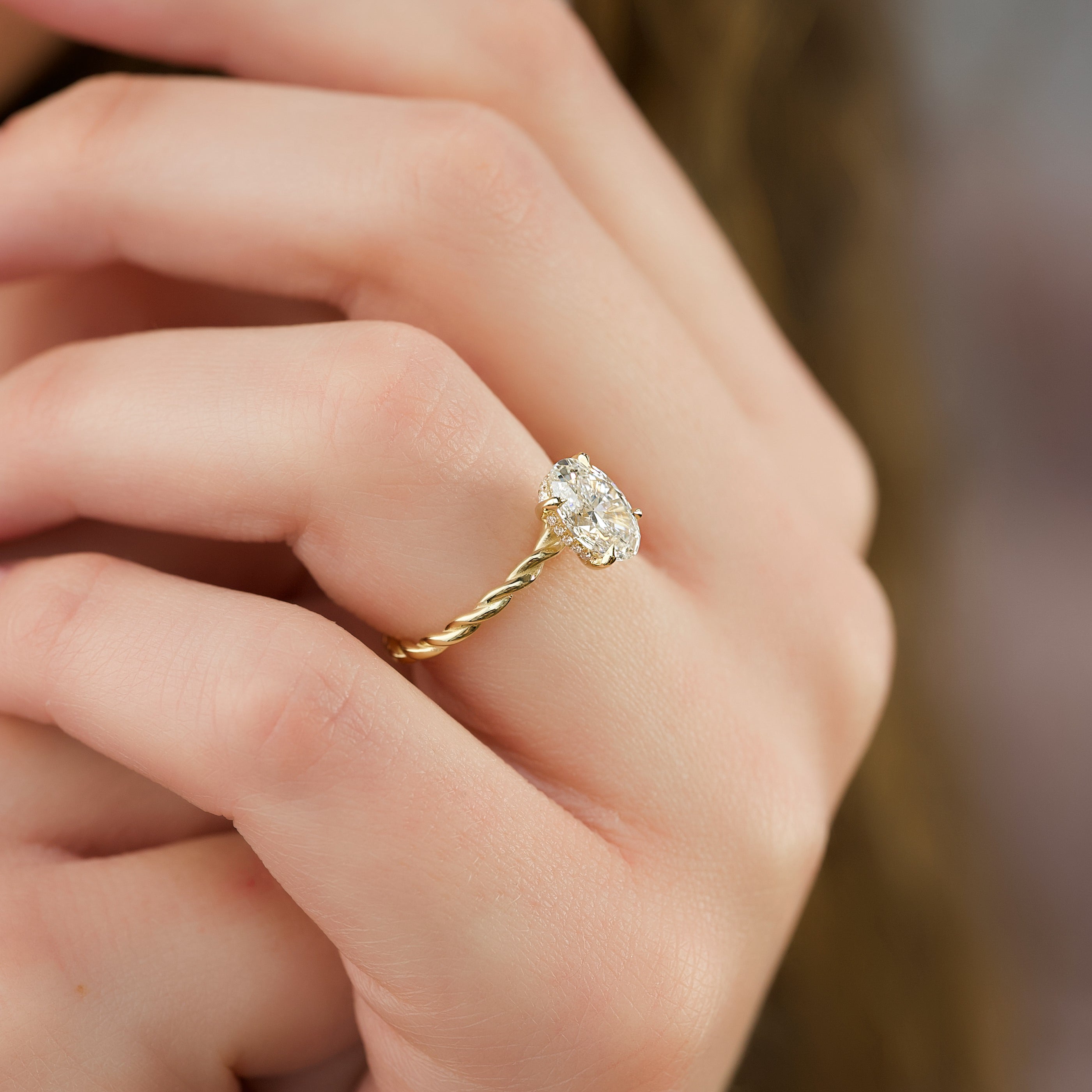 1.0 -3.0 CT Oval Cut CVD Diamond Hidden Halo Engagement Ring