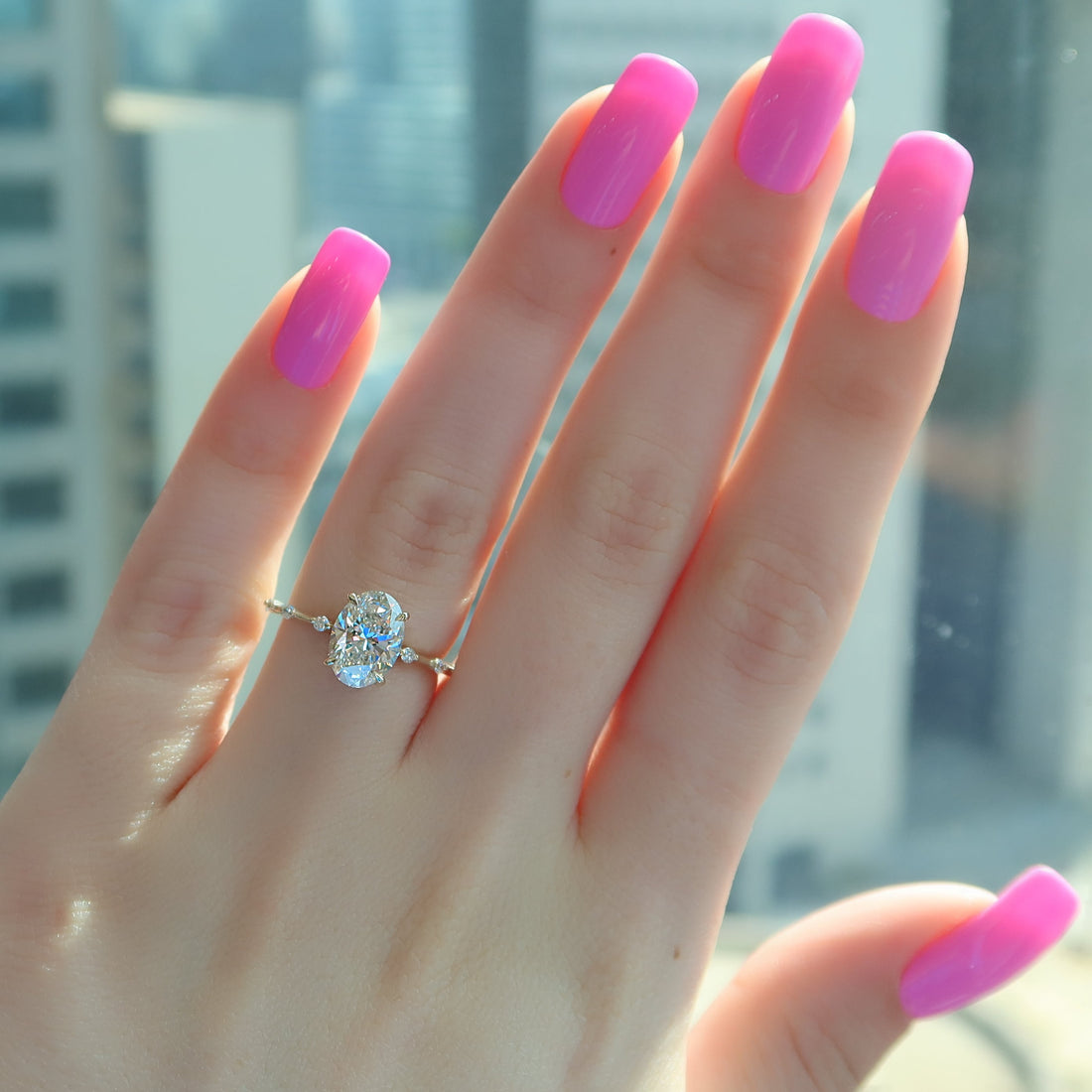 2.0 -4.0 CT Oval Cut CVD Diamond Dainty Engagement Ring