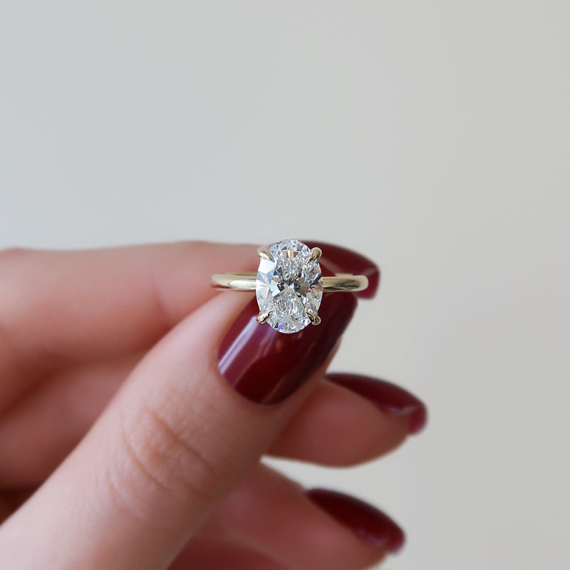 1.50 - 3.50 CT Oval  Cut CVD Diamond Hidden Halo Engagement Ring
