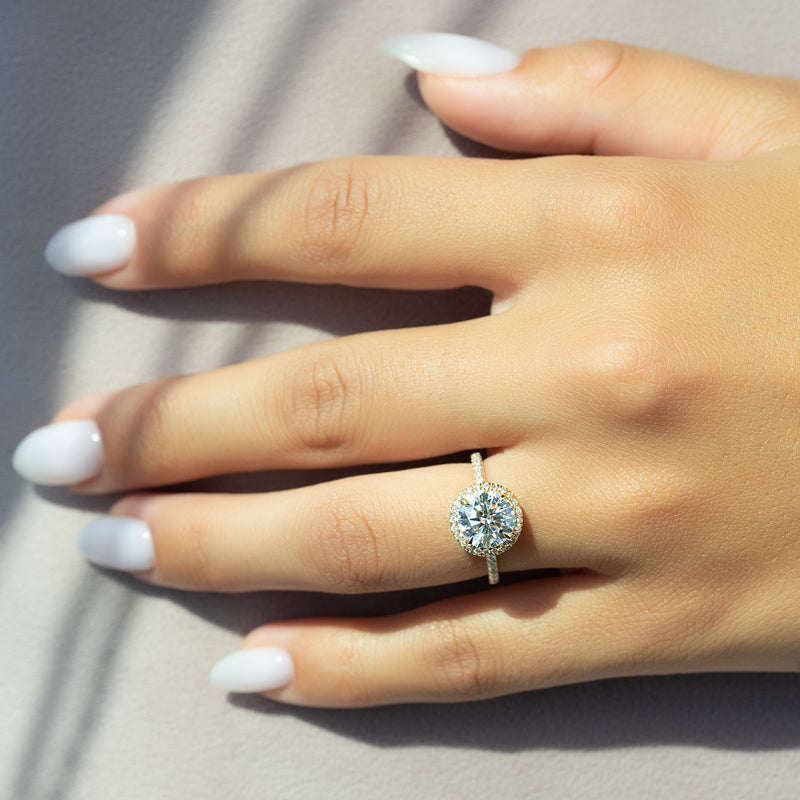 2.0 - 3.0 CT Round Cut CVD Diamond Halo & Pave Engagement Ring