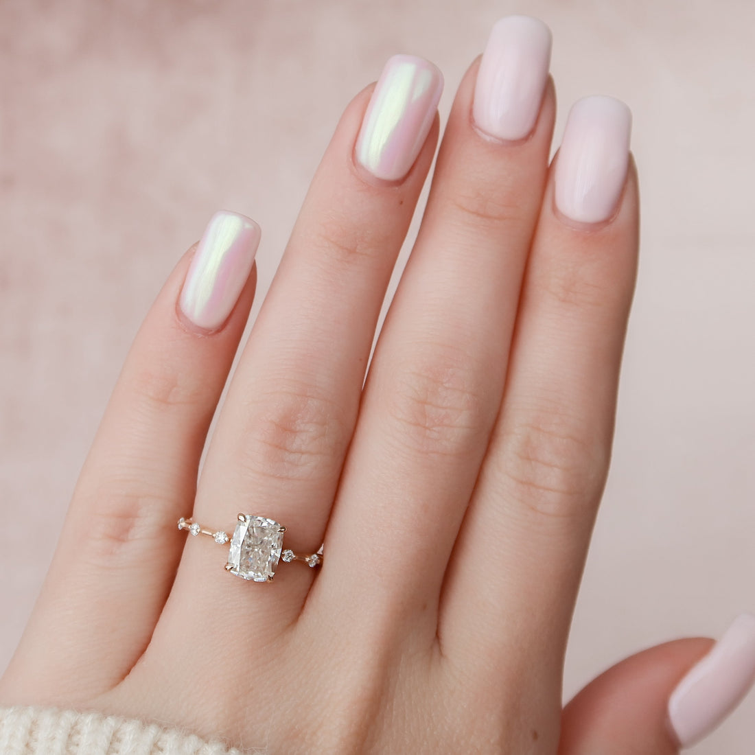 2.0 - 4.0 CT Elongated Cushion Cut CVD Diamond Dainty Engagement Ring