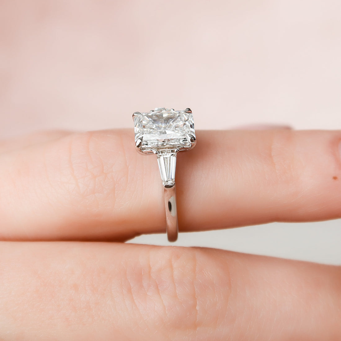 2.0 - 4.0  CT Radiant Cut CVD Diamond Three Stone Style Engagement Ring