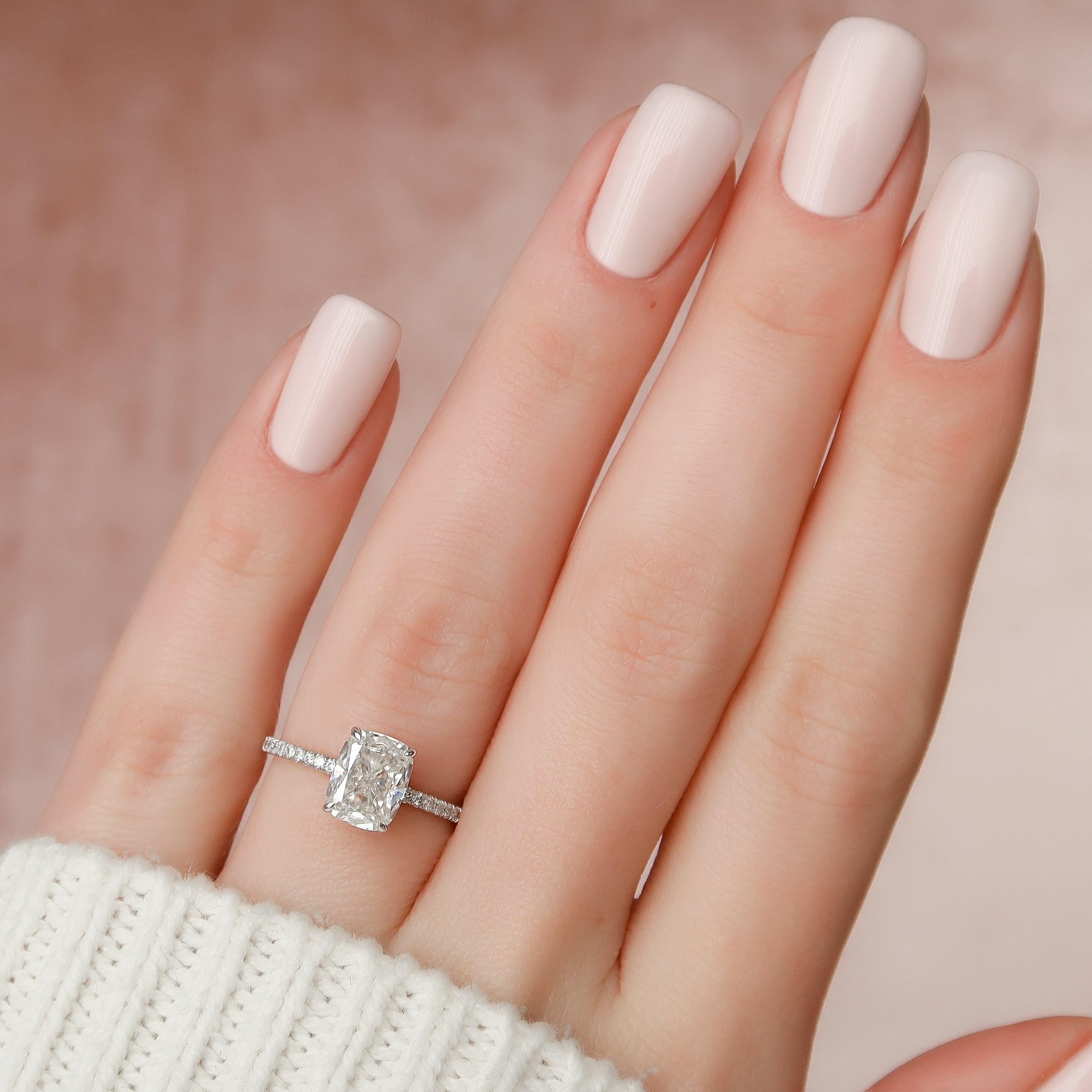 2.0 - 4.0 CT Elongated Cushion Cut CVD Diamond Hidden Halo & Pave Style Engagement Ring