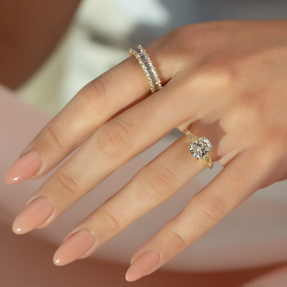 2.0 - 4.0 CT Elongated Cushion Cut CVD Diamond Vintage Style Engagement Ring