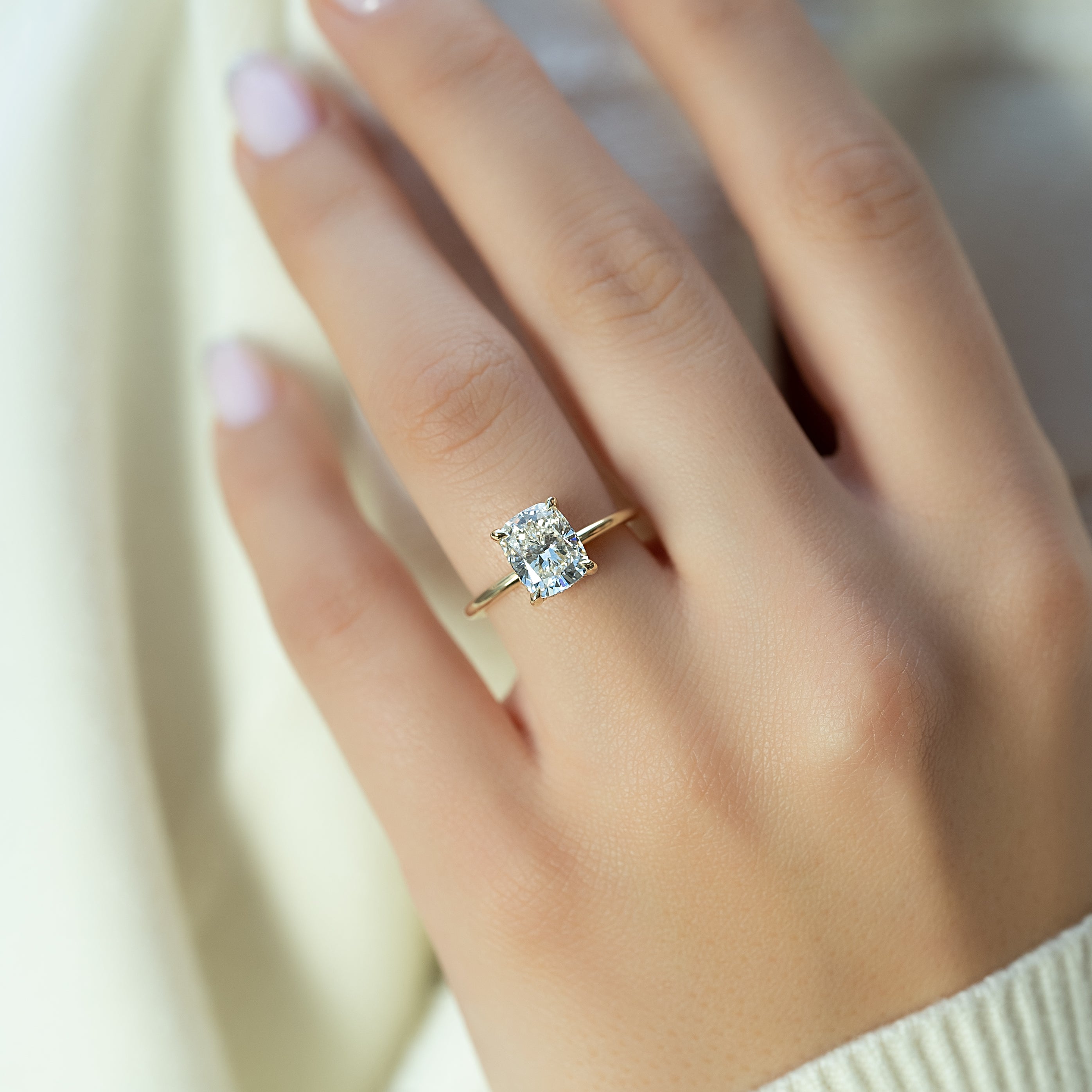 2.0 - 4.0 CT Elongated Cushion Cut CVD Diamond Hidden Halo Engagement Ring