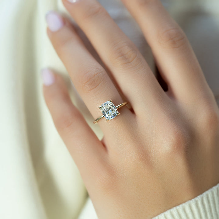 2.0 - 4.0 CT Elongated Cushion Cut CVD Diamond Hidden Halo Engagement Ring