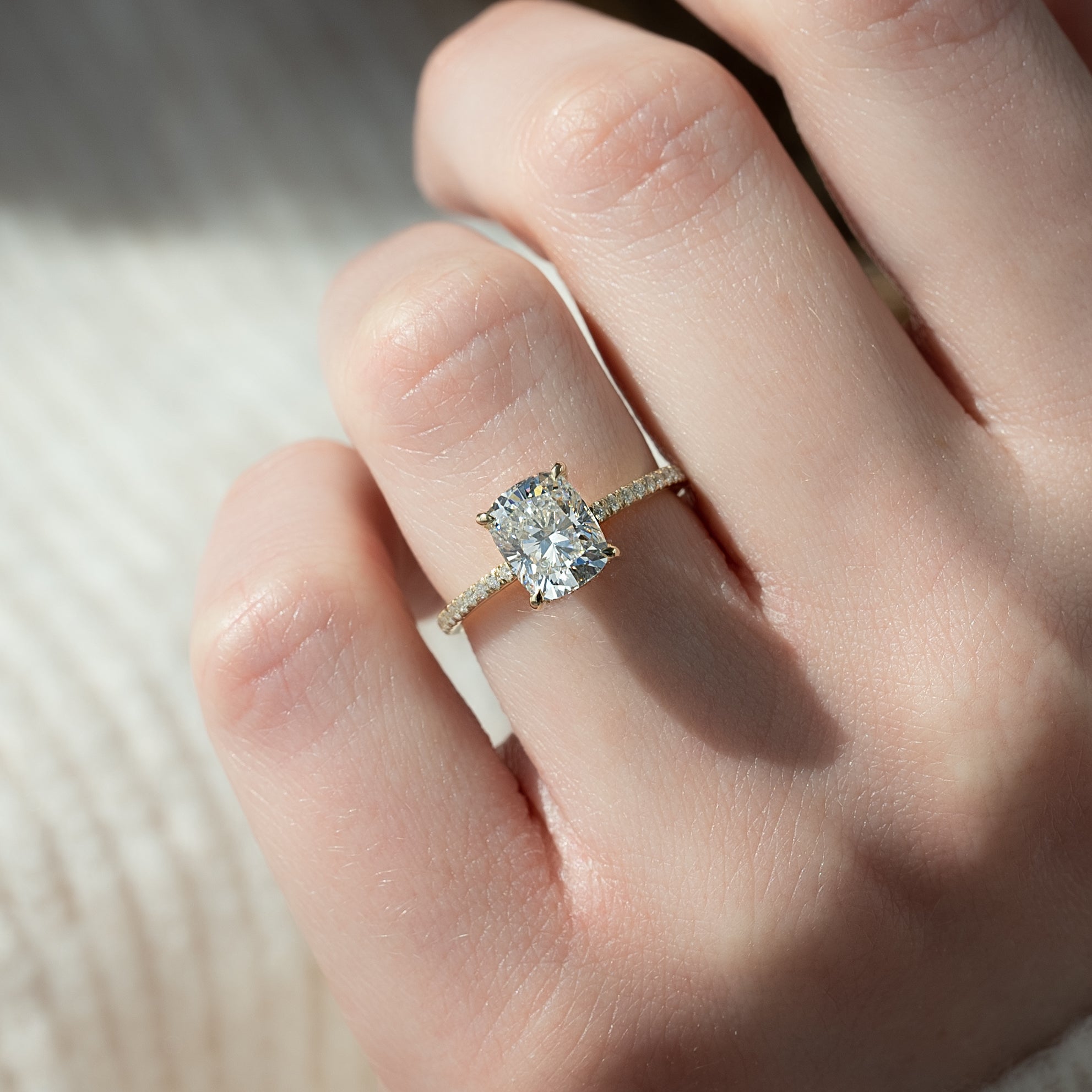 2.0 - 4.0 CT Elongated Cushion Cut CVD Diamond Hidden Halo & Pave Style Engagement Ring