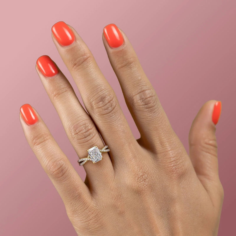 2.0 - 4.0  CT Radiant Cut CVD Diamond Twisted & Hidden Halo Engagement Ring