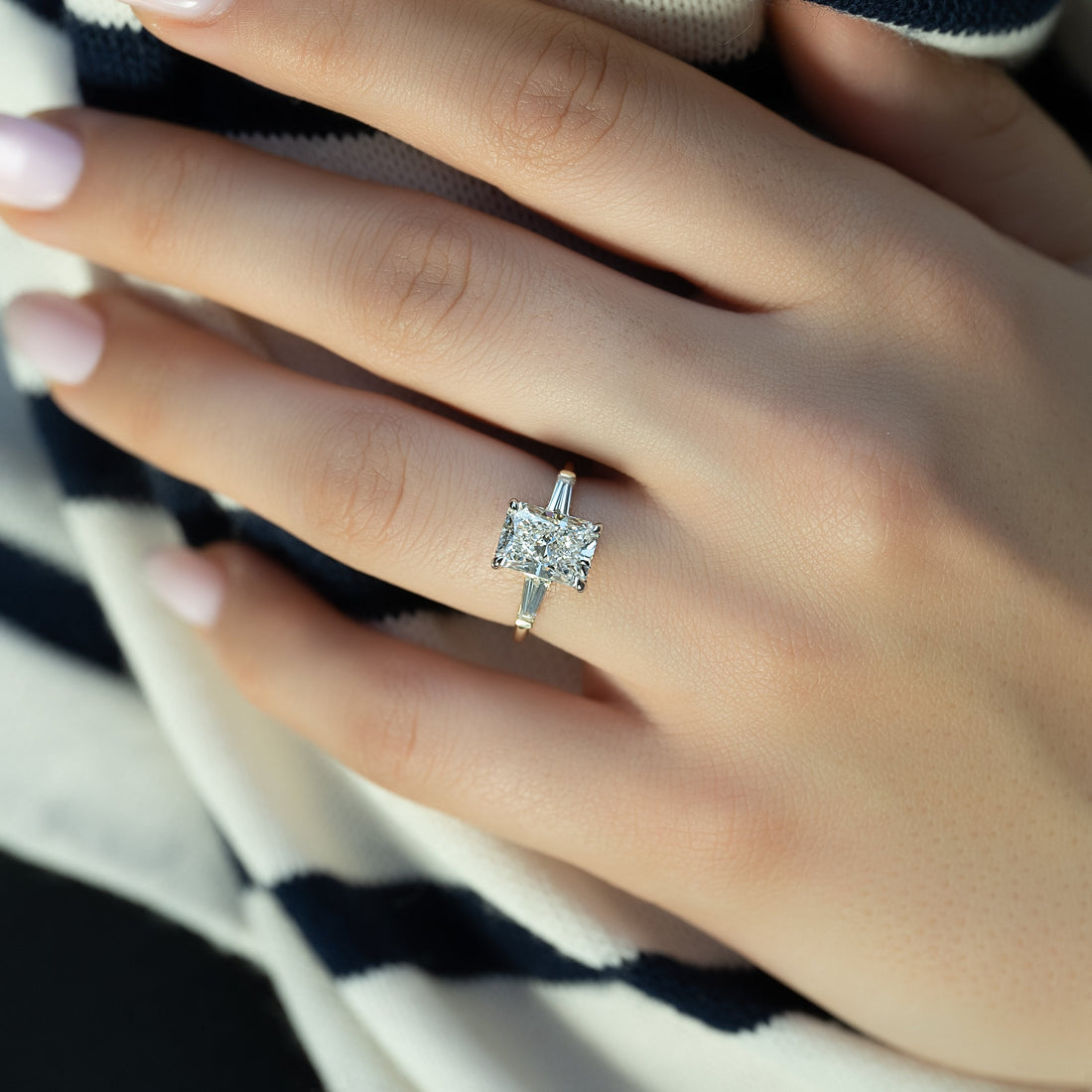 2.0 - 4.0  CT Radiant Cut CVD Diamond Three Stone Style Engagement Ring