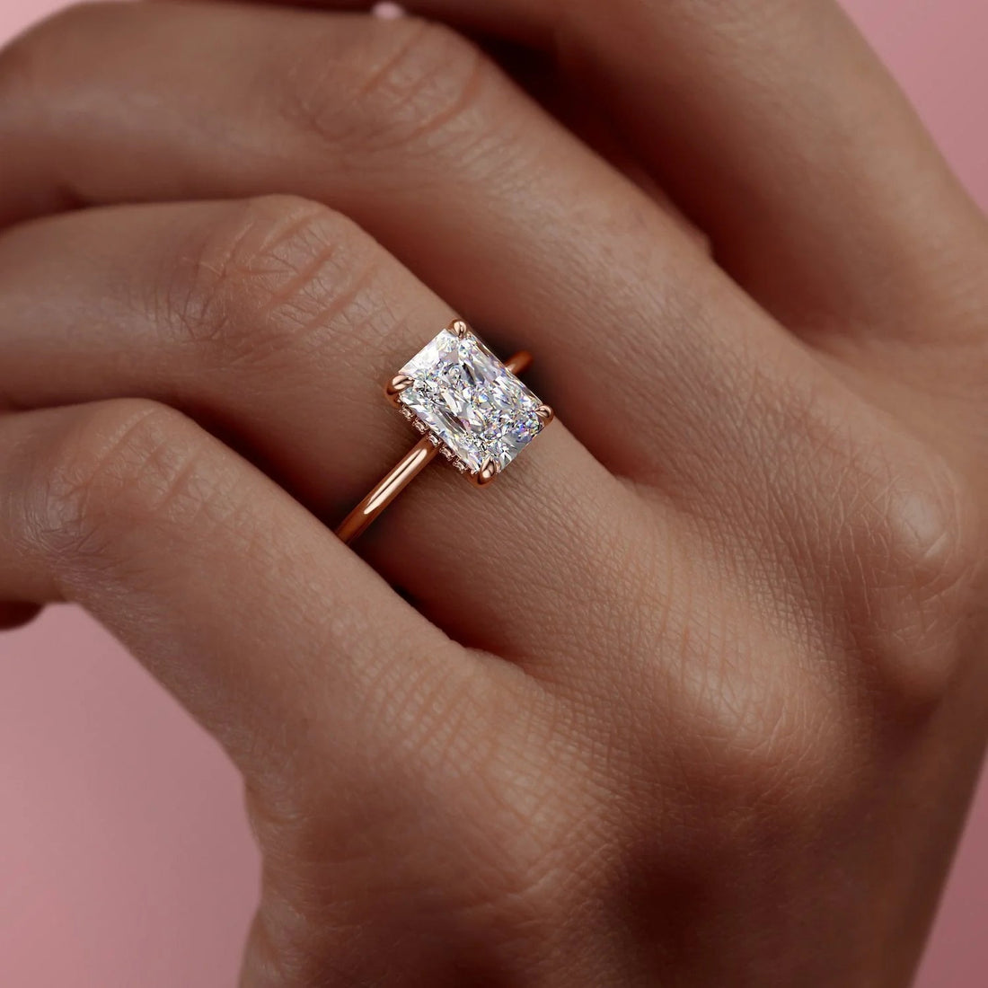2.0 - 4.0  CT Radiant Cut CVD Diamond Hidden Halo Engagement Ring