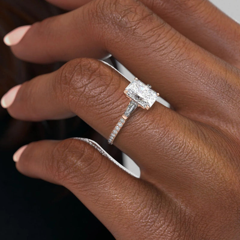 2.0 - 4.0  CT Radiant Cut CVD Diamond  Three-Stone Pave Engagement Ring