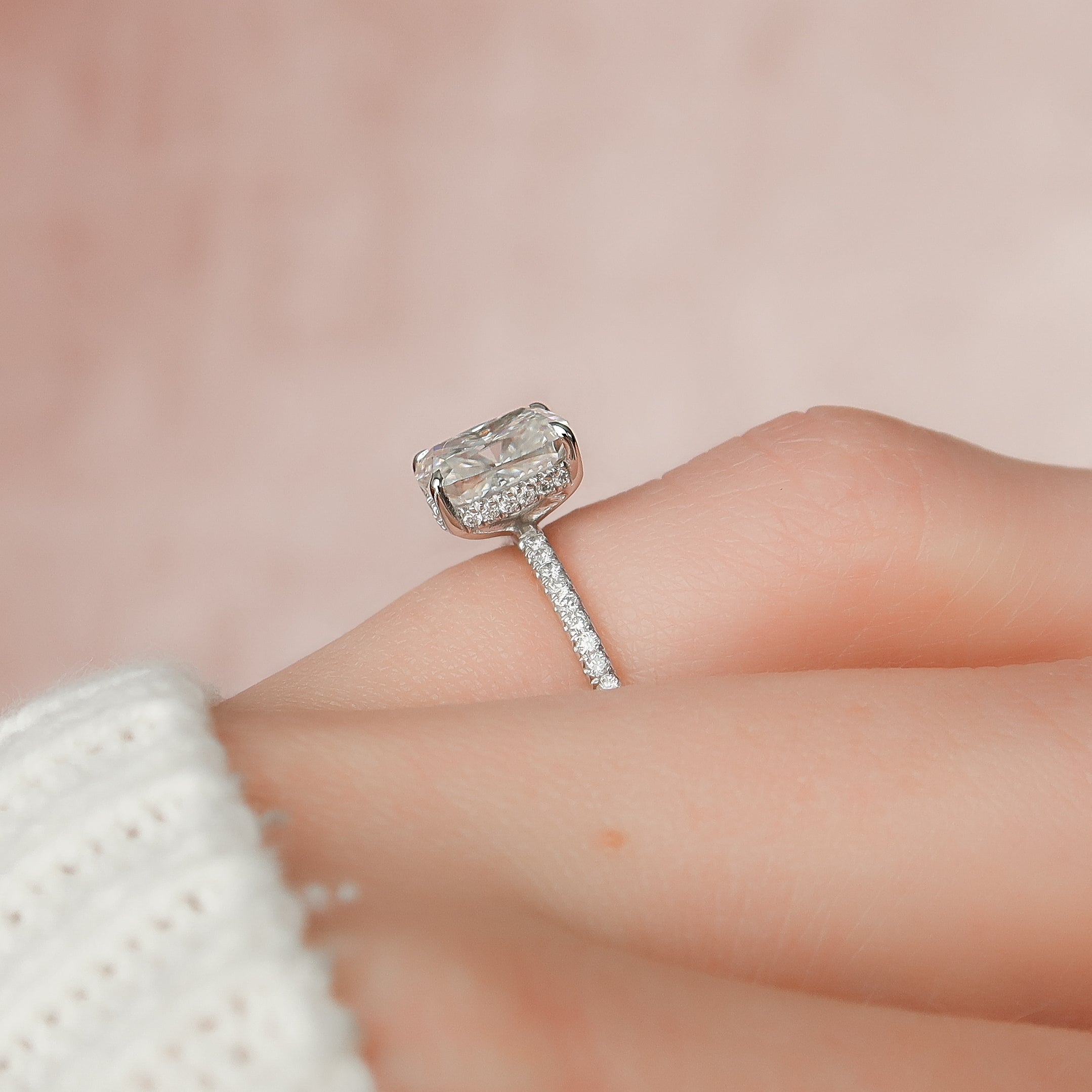 2.0 - 4.0 CT Elongated Cushion Cut CVD Diamond Hidden Halo & Pave Style Engagement Ring